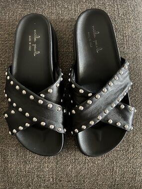 Mila Paoli Sandal Italy Black Leather  Studs Slide Platform Women 38 7.5 8